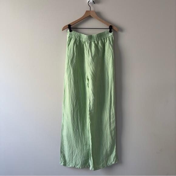 Young Fabulous & Broke Linen Blend Green Women's Pants Wide Leg zipper button L - Picture 2 of 11